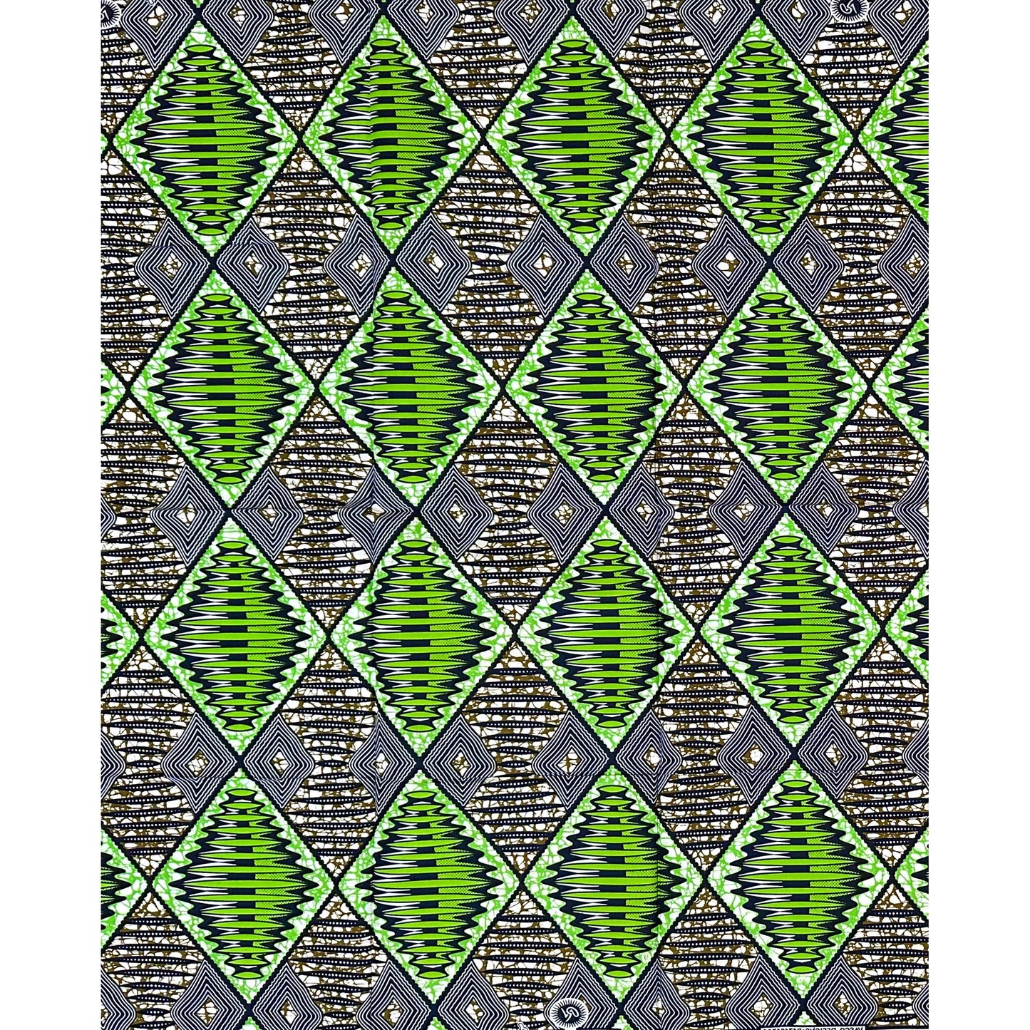 African Print Fabric/ Ankara - Green, Brown, Navy 'Imbokodo Diamond,’ 1 YARD
