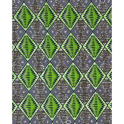 African Print Fabric/ Ankara - Green, Brown, Navy 'Imbokodo Diamond,’ 1 YARD