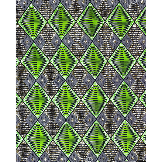African Print Fabric/ Ankara - Green, Brown, Navy 'Imbokodo Diamond,’ 1 YARD