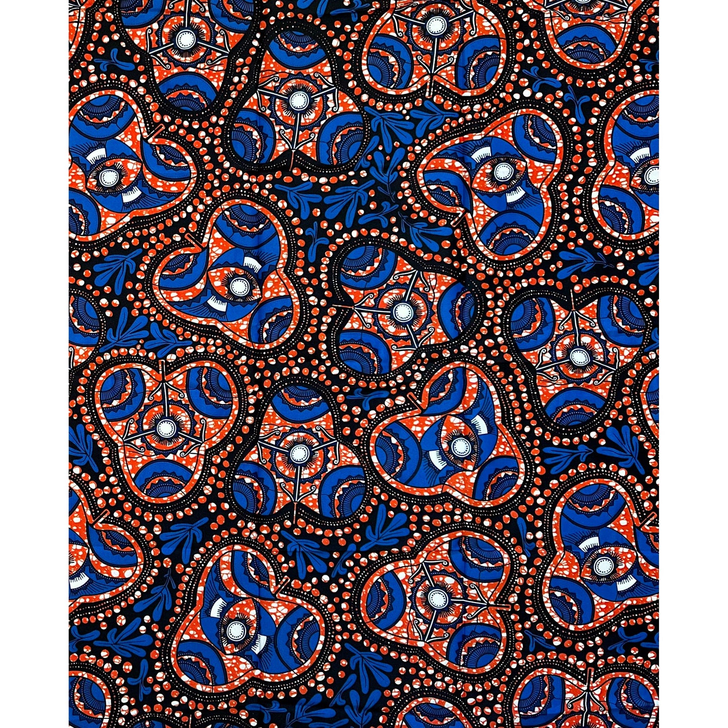 African Print Fabric/ Ankara - Orange, Blue, Black 'Love In Motion,' YARD