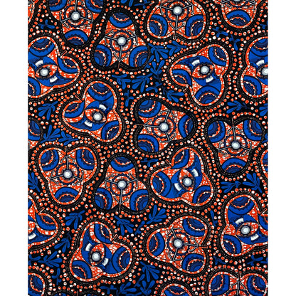 African Print Fabric/ Ankara - Orange, Blue, Black 'Love In Motion,' YARD