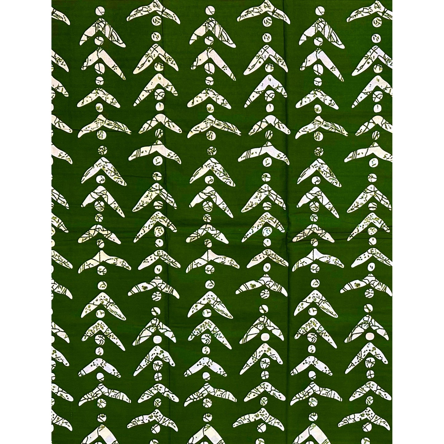 African Print Fabric/ Ankara - Green, White 'Story of the Road' Design, YARD or WHOLESALE