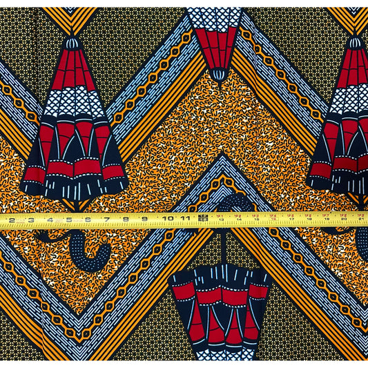 African Print Fabric/ Ankara - Orange, Red, Blue 'No Rain No Stop' YARD