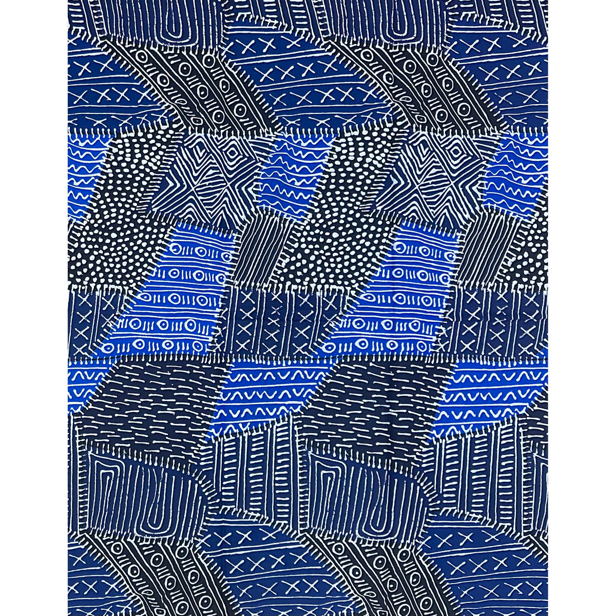 African Print Fabric/ Ankara - Black, Blue, White 'Mudcloth Notes', YARD or WHOLESALE