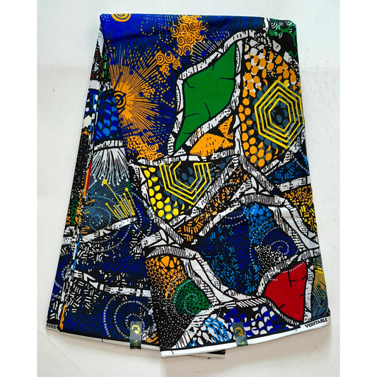 African Print Fabric/ Ankara - Blue, Red, Gray, Green 'Adaeze', YARD or WHOLESALE