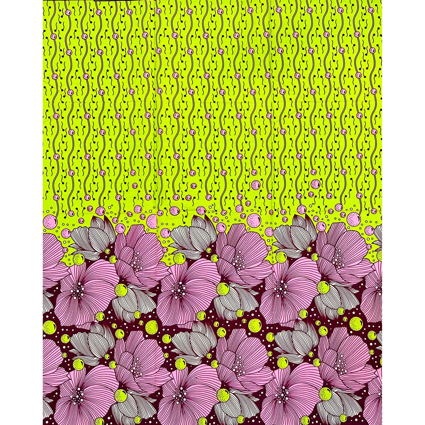African Print Fabric/Ankara - Pink, Green, Brown "Oba’s Spring" Design, 1 Yard