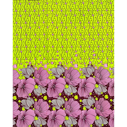 African Print Fabric/Ankara - Pink, Green, Brown "Oba’s Spring" Design, 1 Yard