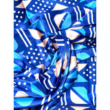 African Print, Satin Fabric- Blue, White, Beige "Nonye", Per Yard
