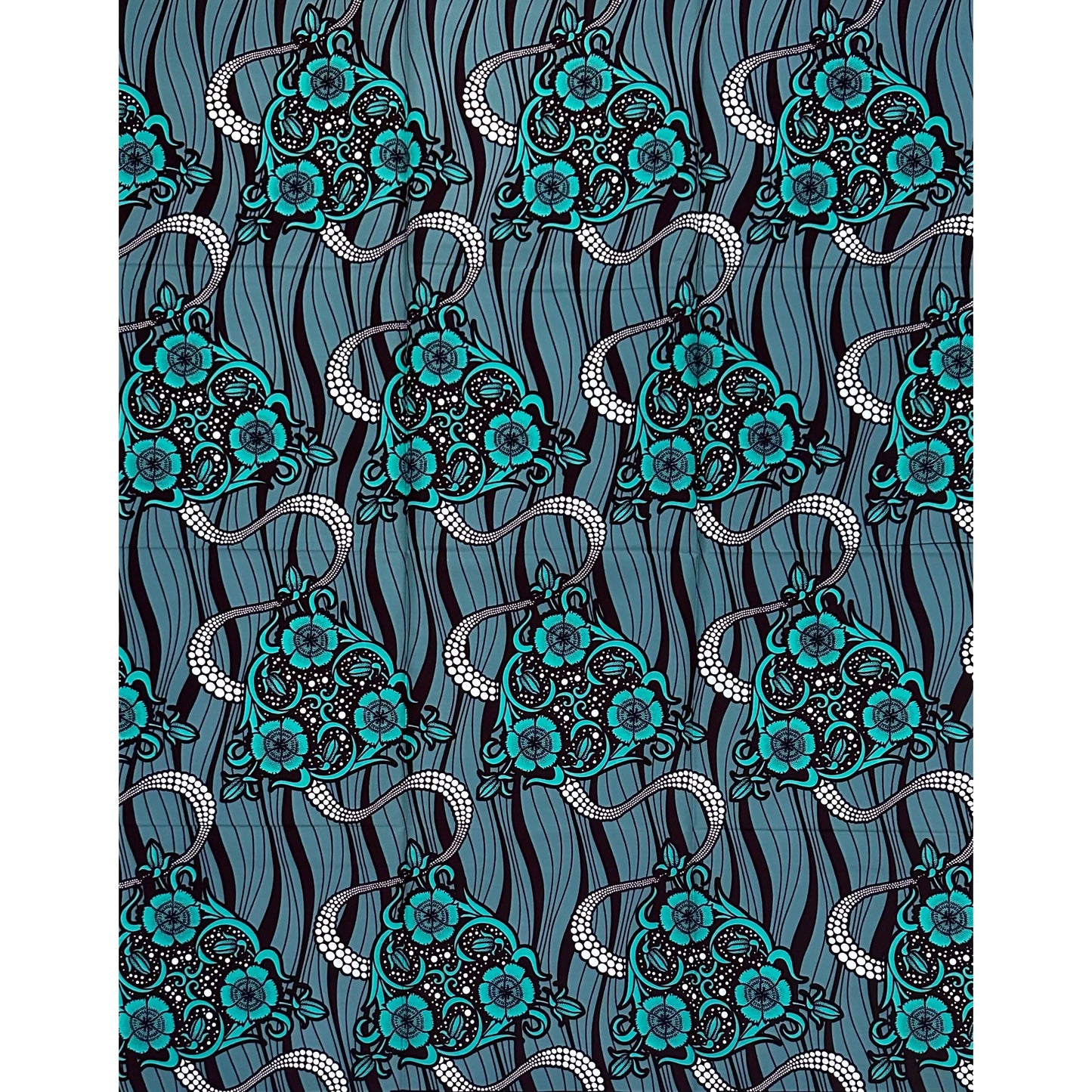 African Print Fabric/ Ankara - Green, Slate, Brown 'Omi & Ink' Design, 1 Yard