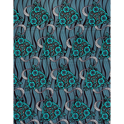 African Print Fabric/ Ankara - Green, Slate, Brown 'Omi & Ink' Design, 1 Yard