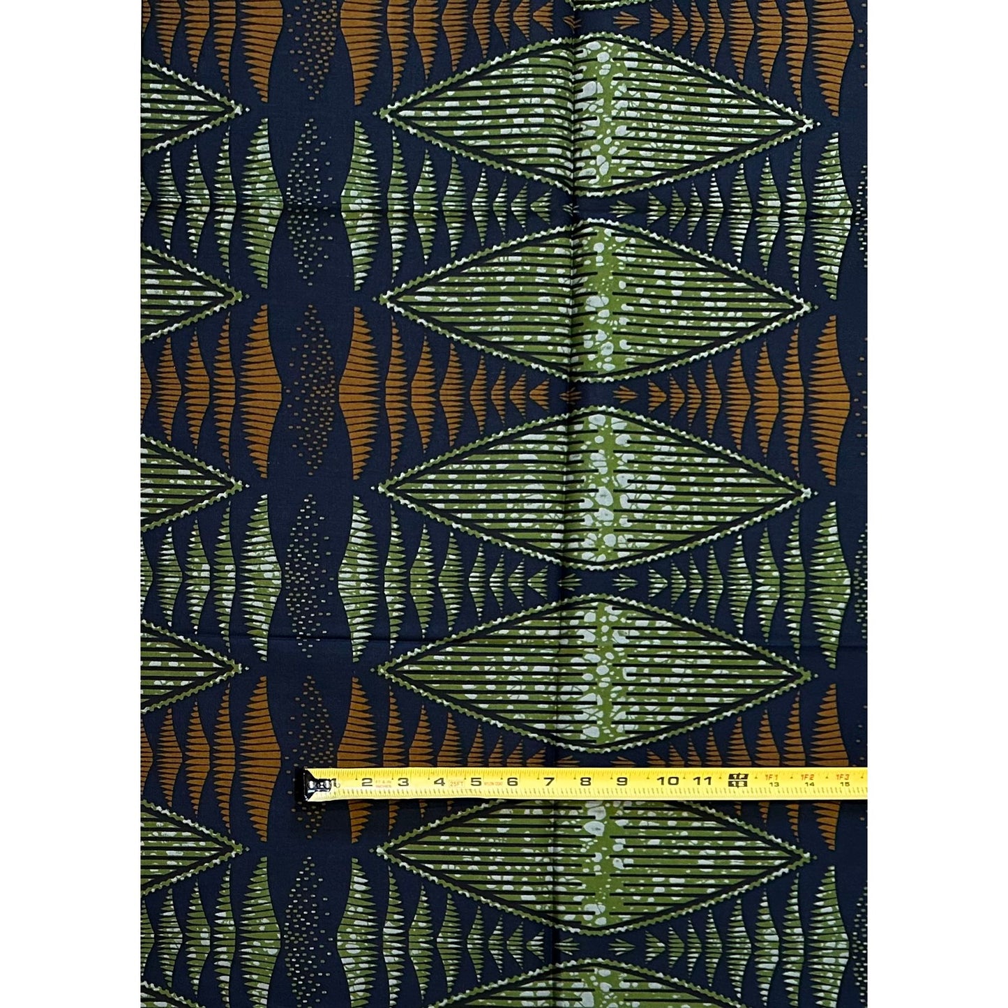 African Print Fabric/ Ankara - Green, Brown, Navy 'Oyo Relic,’ 1 YARD