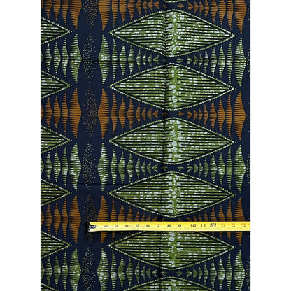 African Print Fabric/ Ankara - Green, Brown, Navy 'Oyo Relic,’ 1 YARD