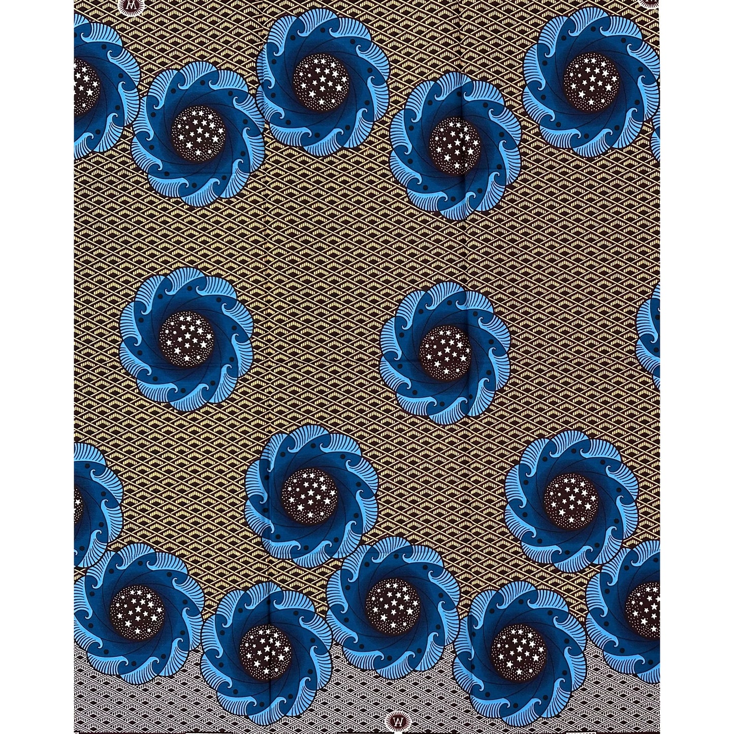 African Print Fabric/ Ankara - Blue, Brown, Beige ‘Midnight Bloom Code' Design, 1 YARD