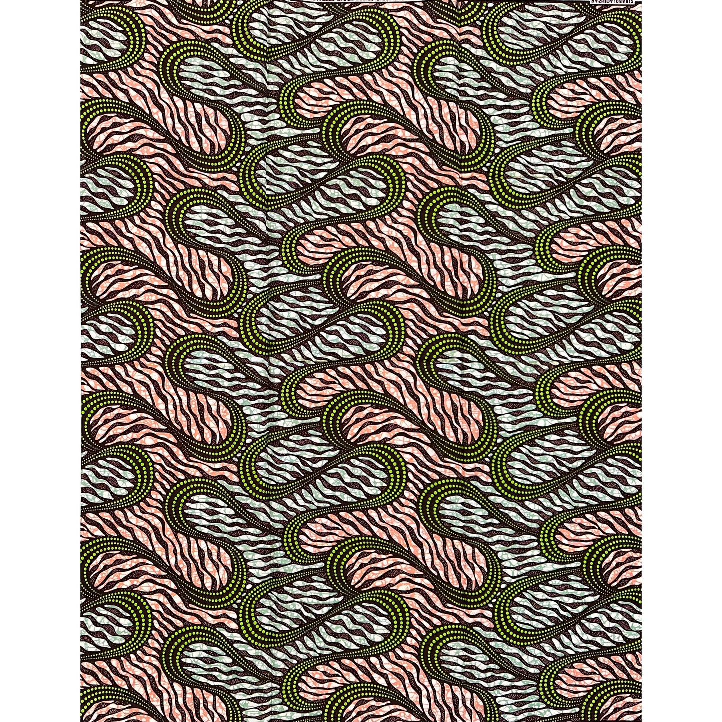 African Print Fabric/ Ankara - Green, Brown, Dusty Pink ‘Nok Rhythm' Design, YARD