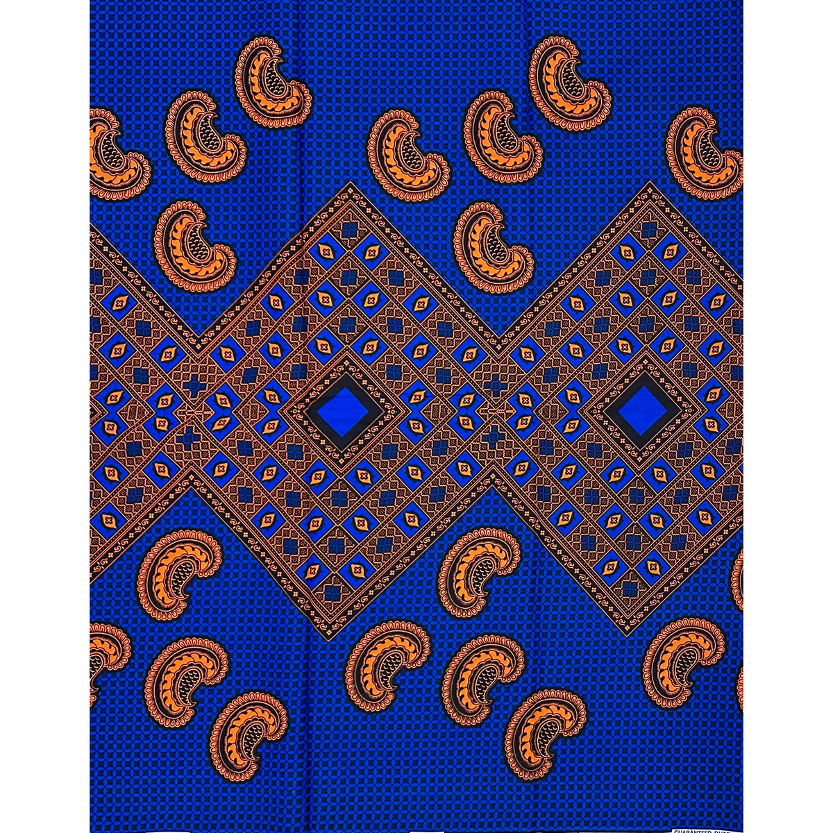 African Print Fabric/ Ankara - Blue, Orange 'Oga’s Best' Design, YARD or WHOLESALE
