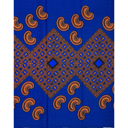 African Print Fabric/ Ankara - Blue, Orange 'Oga’s Best' Design, YARD or WHOLESALE