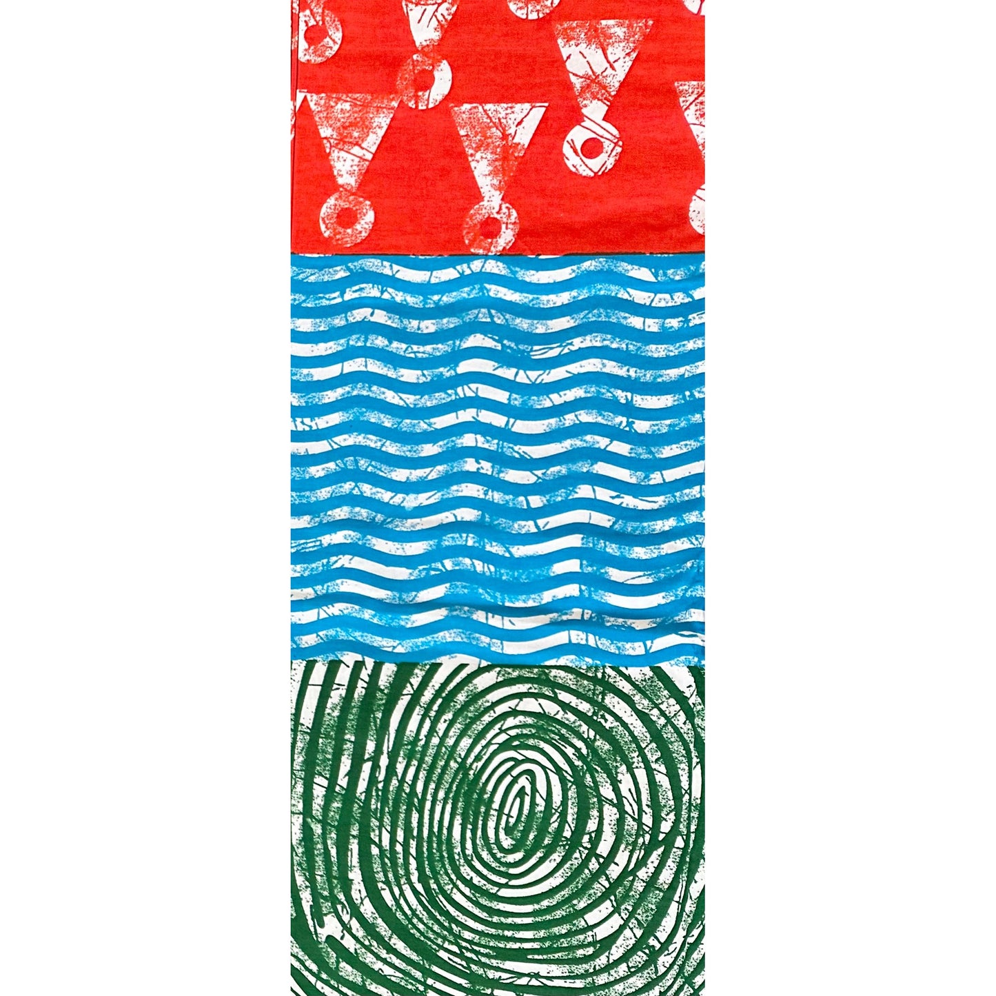 African Print Fabric/ Ankara - Orange, Shades of Blue, Green 'Primary Language', Yard or Wholesale