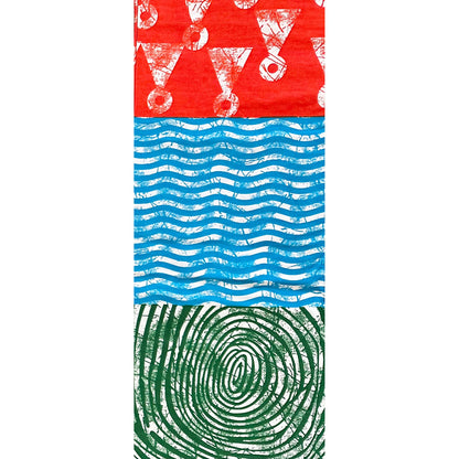 African Print Fabric/ Ankara - Orange, Shades of Blue, Green 'Primary Language', Yard or Wholesale