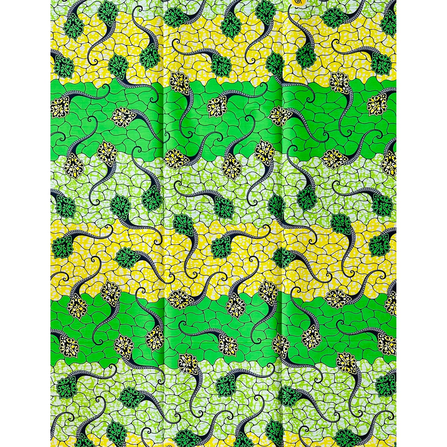 African Print Fabric/ Ankara - Green, Yellow ‘Roots & Renewal' Design, 1 YARD