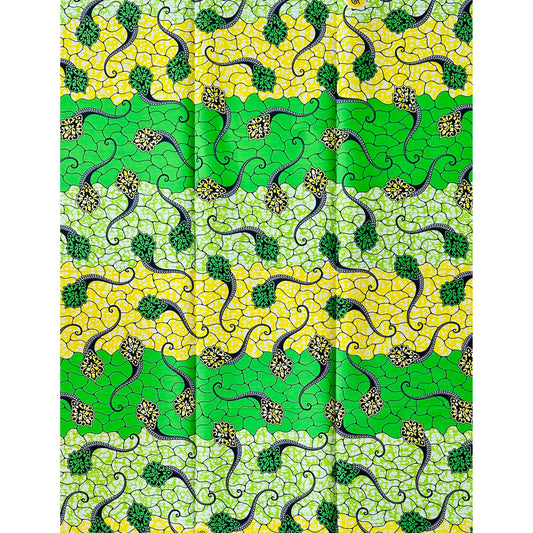 African Print Fabric/ Ankara - Green, Yellow ‘Roots & Renewal' Design, 1 YARD