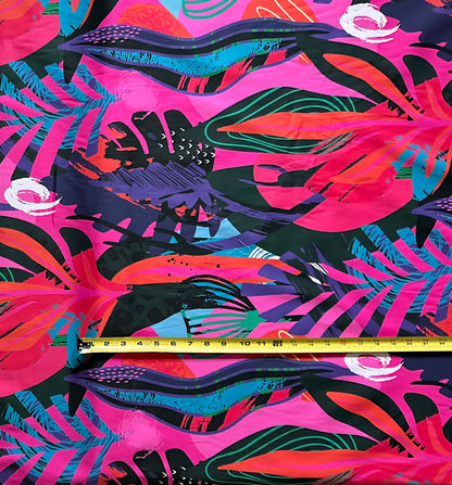 African Print, Stretch Cotton Satin Fabric- Shades of Pink, Purple, Red, Green, Blue, Black "Kalahari Camo", Per Yard