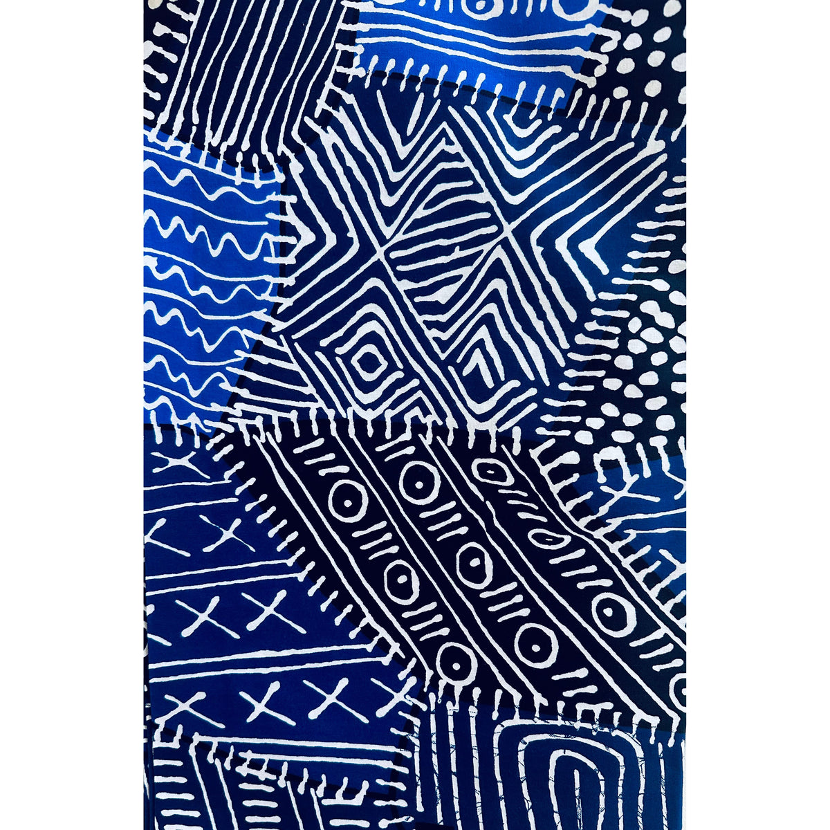 African Print Fabric/ Ankara - Black, Blue, White 'Mudcloth Notes', YARD or WHOLESALE