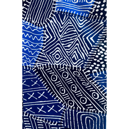 African Print Fabric/ Ankara - Black, Blue, White 'Mudcloth Notes', YARD or WHOLESALE