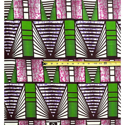 African Print Fabric/ Ankara - Green, Shades of Purple, Cream 'The Way Forward,’ 1 YARD