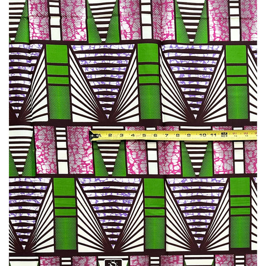 African Print Fabric/ Ankara - Green, Shades of Purple, Cream 'The Way Forward,’ 1 YARD
