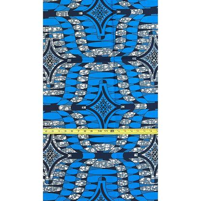 African Print Fabric/ Ankara - Blue, Gray 'Liberian Lynx,' YARD