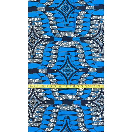 African Print Fabric/ Ankara - Blue, Gray 'Liberian Lynx,' YARD
