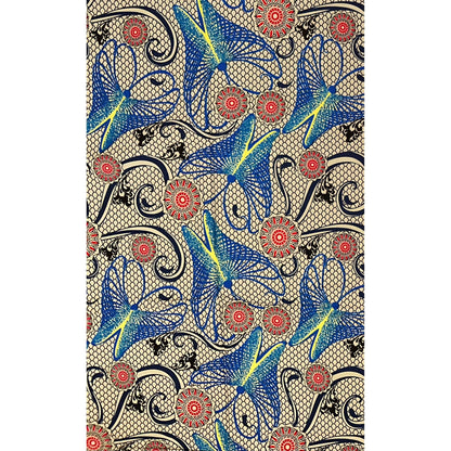 African Print Fabric/ Ankara - Khaki, Blue, Red, Yellow 'Yewa’s Whisper' Design, YARD or WHOLESALE