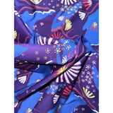 African Print, Stretch Cotton Satin Fabric- Blue, Purple, Pink "Venus Rising", Per Yard