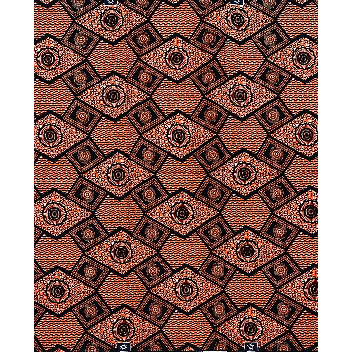 African Print Fabric/ Ankara - Orange, Black 'Ancestors’ Ledger' Design