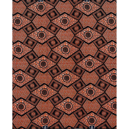 African Print Fabric/ Ankara - Orange, Black 'Ancestors’ Ledger' Design