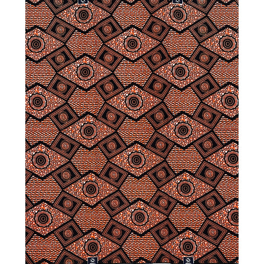 African Print Fabric/ Ankara - Orange, Black 'Ancestors’ Ledger' Design