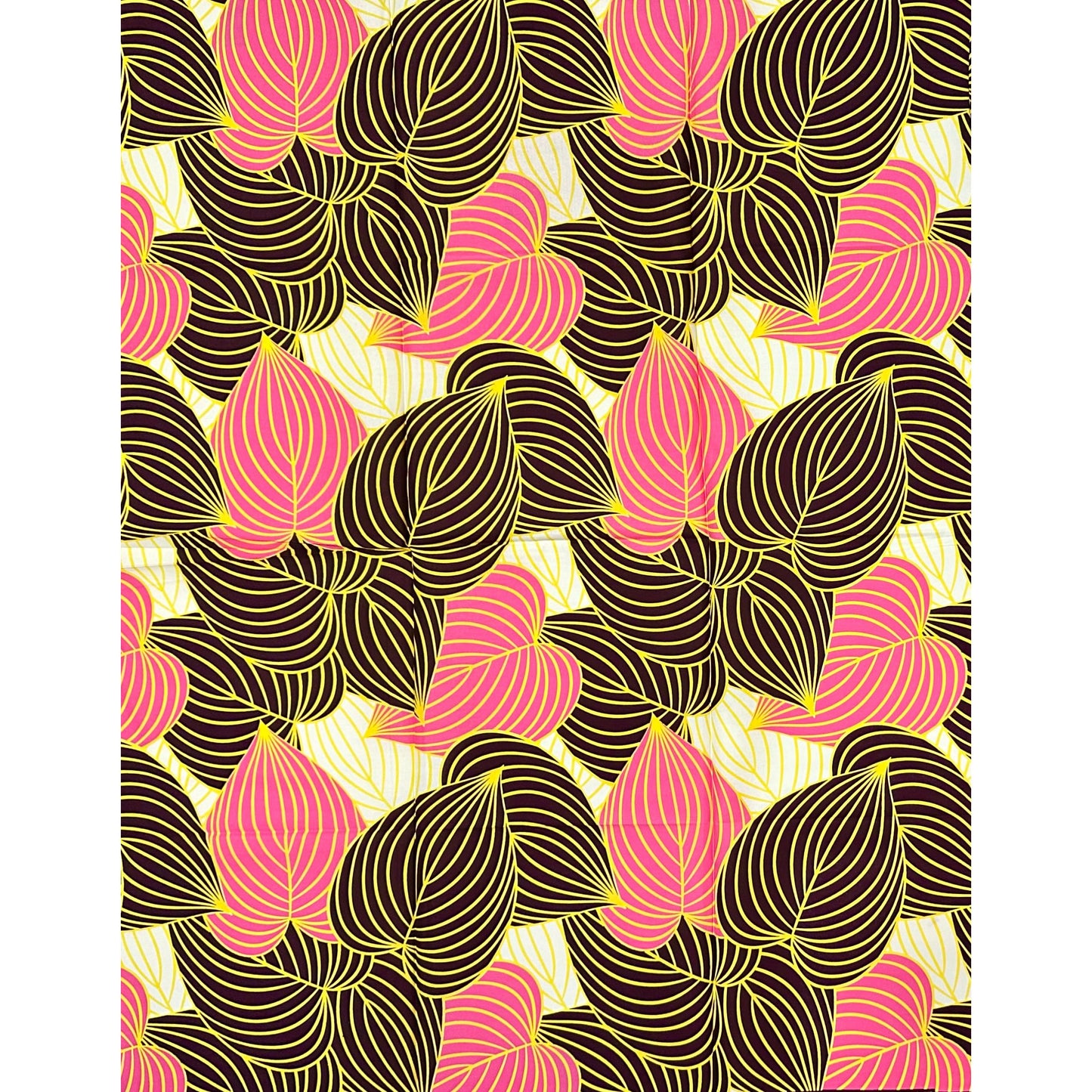 African Print Fabric/ Ankara - Pink, Yellow, Brown, Cream 'Vacation in Mozambique', 1 YARD