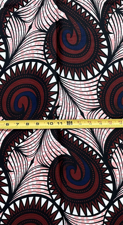 African Print Fabric/ Ankara - Brown, Navy, Black 'Lineage Call', 1 YARD