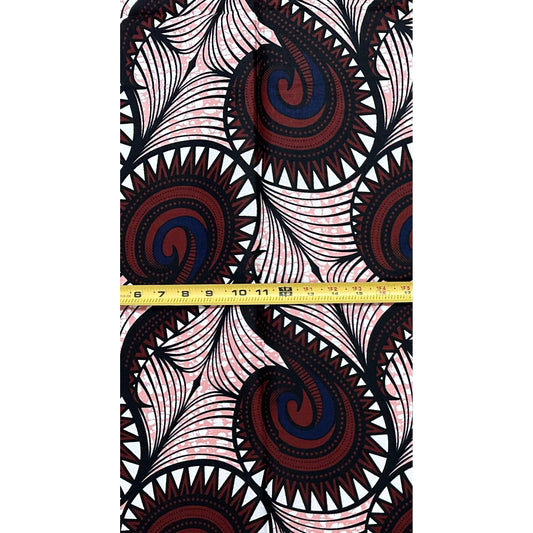 African Print Fabric/ Ankara - Brown, Navy, Black 'Lineage Call', 1 YARD