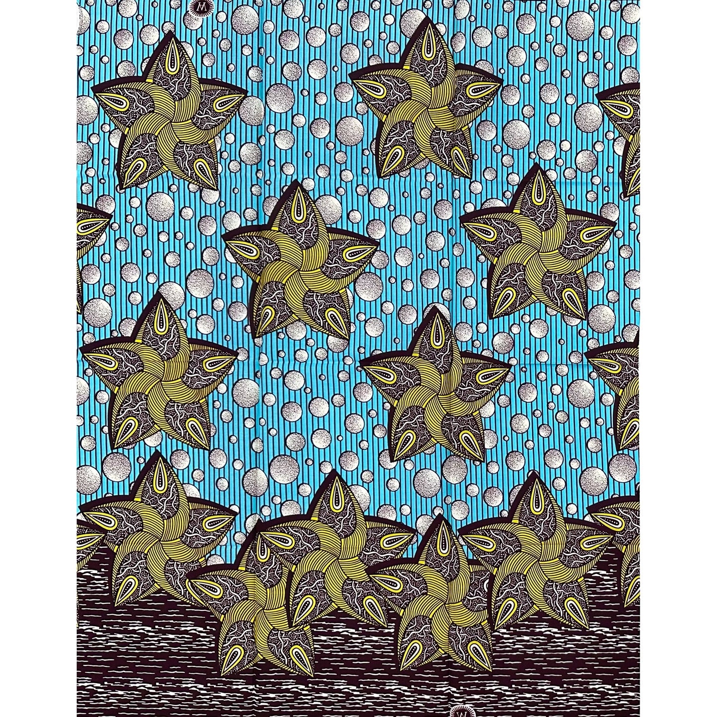 African Print Fabric/ Ankara - Blue, Green, Cream, Brown "Born Lucky" Design, Yard