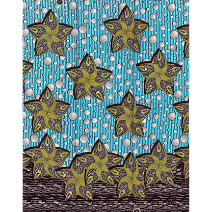 African Print Fabric/ Ankara - Blue, Green, Cream, Brown "Born Lucky" Design, Yard
