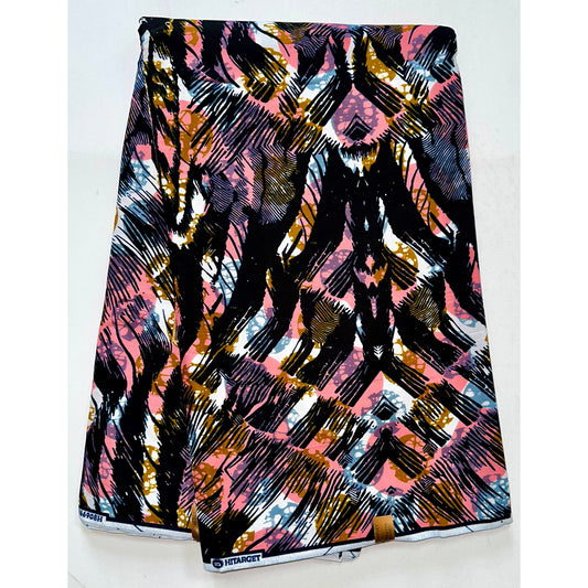 African Print Fabric/ Ankara - Pink, Gray, Brown "Enewan," YARD or WHOLESALE
