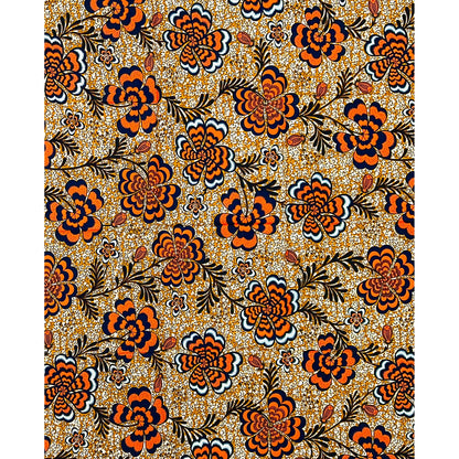 African Print Fabric/ Ankara - Orange, Brown, Navy, Black 'Ayípadà Blooms,’ 1 YARD