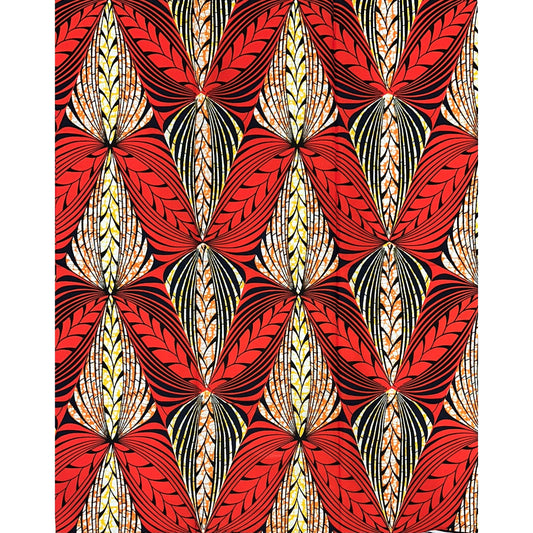 African Print Fabric/Ankara - Orange, Brown, Black "Double Wing" Design, Per Yard