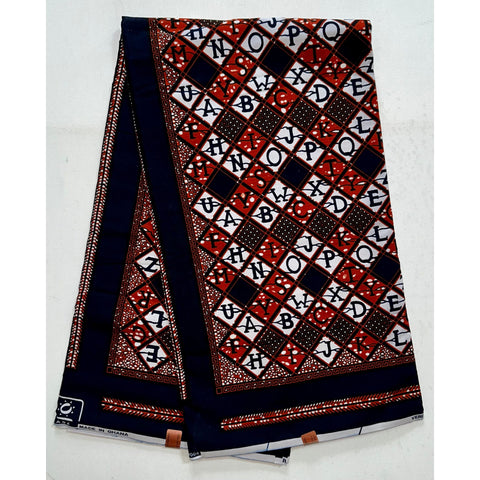 African Print Fabric/Ankara - Brown, Navy 'Decoded' Design, YARD or WHOLESALE