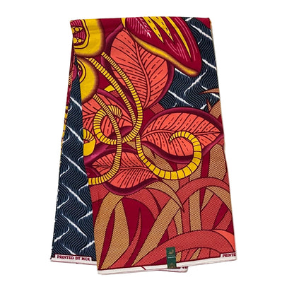 African Print Fabric/ Ankara - Gray, Coral, Dark Red, Yellow, Pink 'Garden of Plenty' Design, YARD or WHOLESALE