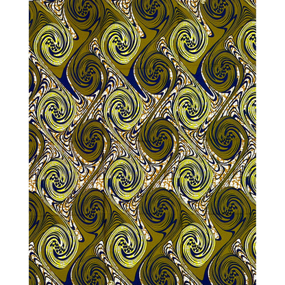 African Print Fabric/ Ankara - Green, Brown, Yellow ‘Sand & Saffron' Design, YARD