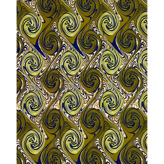 African Print Fabric/ Ankara - Green, Brown, Yellow ‘Sand & Saffron' Design, YARD