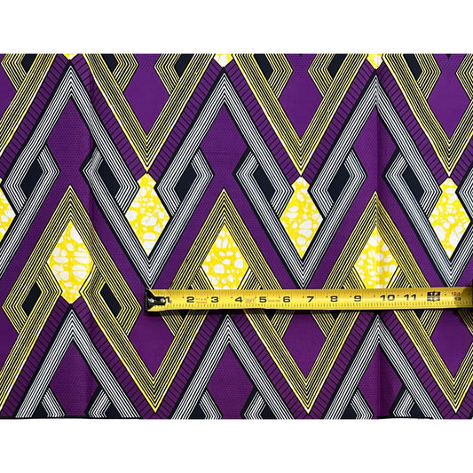 African Print Fabric/ Ankara - Purple, Yellow, Navy "Diamond Trellis" Design, Yard