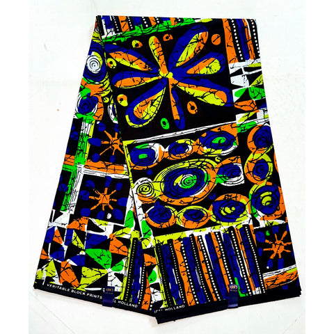 African Print Fabric/ Ankara - Blue, Green, Yellow, Orange 'Folake Charmed', YARD or WHOLESALE